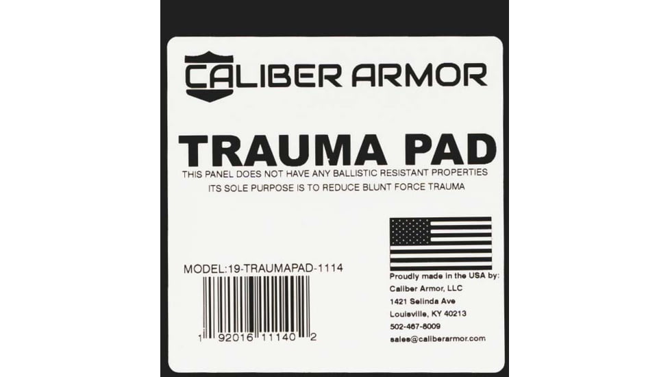 Caliber Armor Extreme Impact Trauma Pad, Black, 8 X 10, 19-TRAUMAPAD-0810