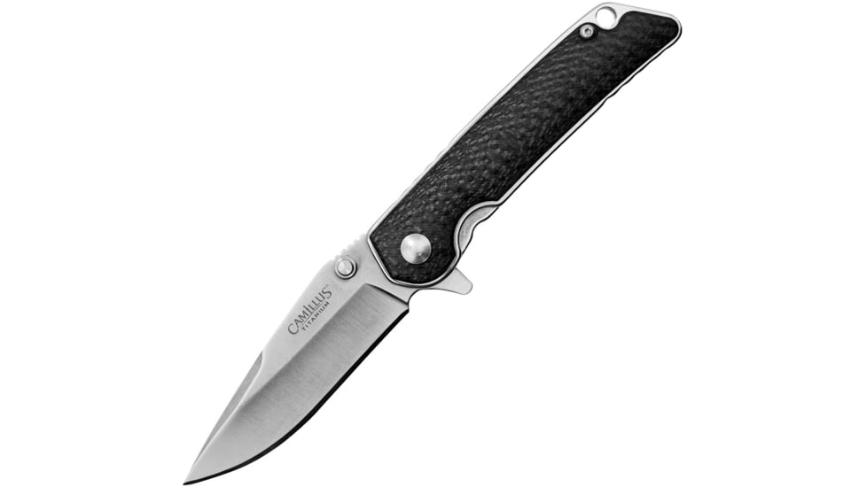 Camillus Knives TRC Linerlock Folding Knife, 2.75in Titanium Coated Vg-10 SS Drop Point, Carbon Fiber Handle, Pocket Clip, Thumb Stud, Quick Launch Dual Ball Bearing System, 19814