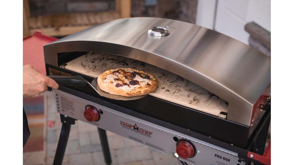 Camp Chef Italia Artisan Outdoor Pizza Oven Accessory w/ Door, Silver, 14x32in, PZ60D