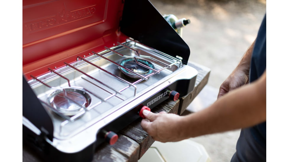 Camp Chef Mountain Series Everest 2X High Output Two-Burner Cooking System, Black/Red, MSHPX