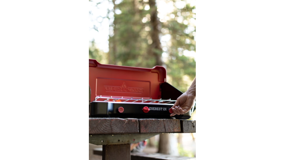 Camp Chef Mountain Series Everest 2X High Output Two-Burner Cooking System, Black/Red, MSHPX