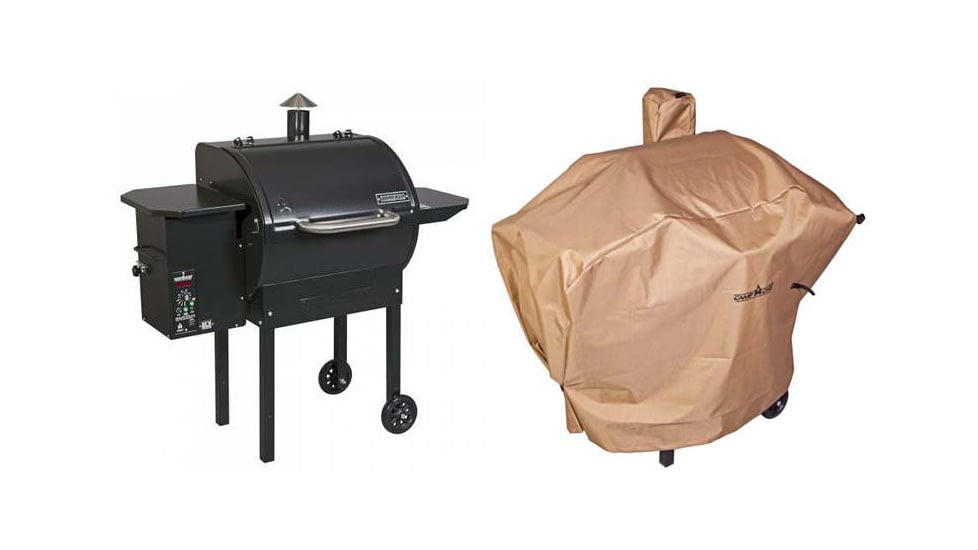 Camp Chef Pellet Grill &amp; Smoker DLX, Black, with Tan Patio Cover, PCPG24L