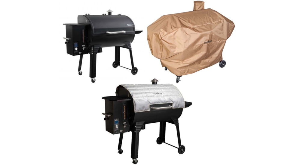 Camp Chef SmokePro SGX 36 Wi-Fi Pellet Grill, Black, with Tan Patio Cover, PCPG36L, and Blanket for 36in Pellet Grills, Grey, PG36BLKL