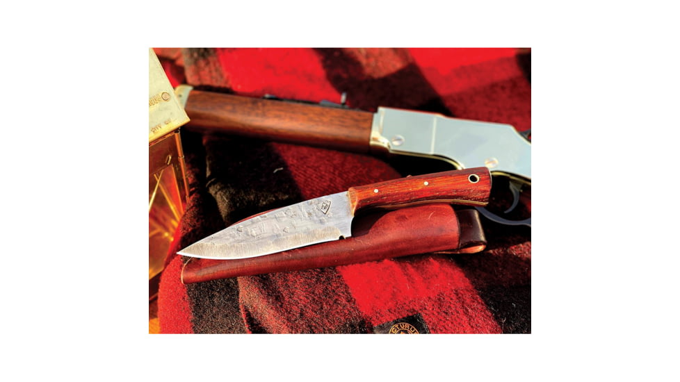 Campcraft Outdoors Lt. Colonel Bushcraft Knife, 9.5in Overall, 5in, 1095HC Steel Blade, Pecan Wood Handle, Leather Sheath, 640117981085