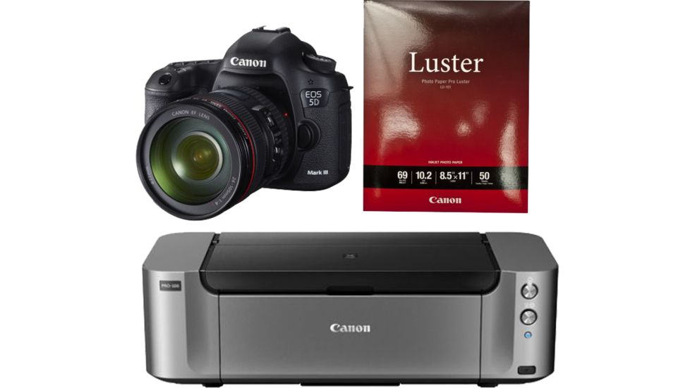 Canon EOS 5D Mark III Digital SLR Camera KIT with EF24-105mm IS Lens 5260B009AA with Canon LU-101 Pro Luster Letter Size Paper 50 Pack 6211B004 and Canon PIXMA PRO-100 Photo Inkjet Printer, Black 6228B002