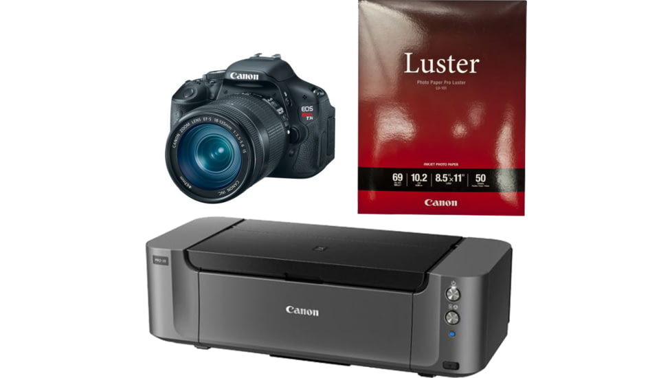 Canon Pixma PRO-10 Printer, Photo Paper, and EOS Rebel T3i Camera w/ EFS 18-135mm IS II Lens