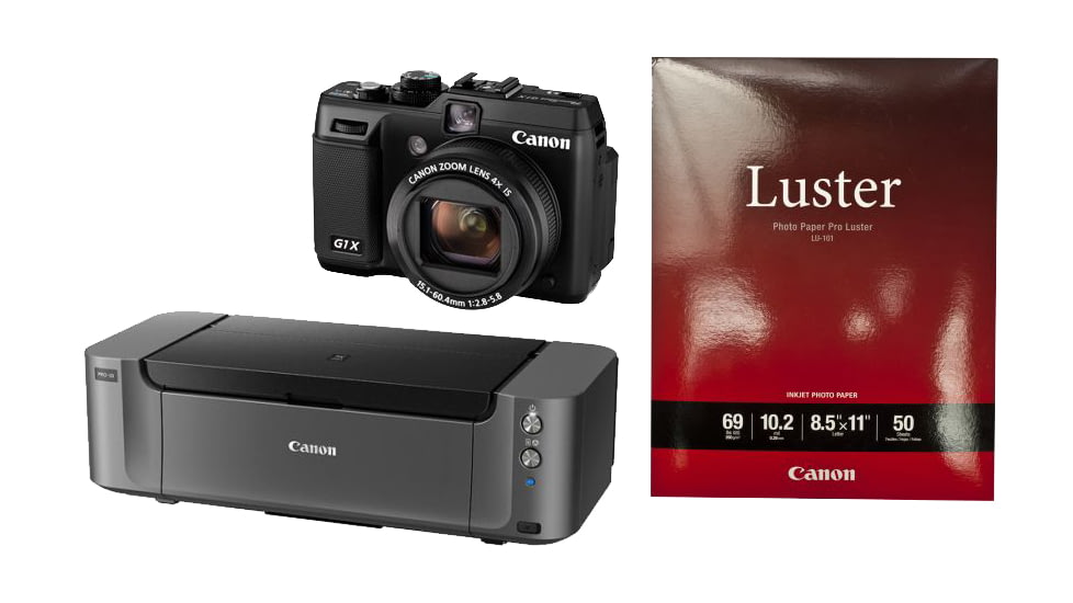 Canon Powershot G1 X Camera, Photo Paper, and Pixma PRO-10 Printer