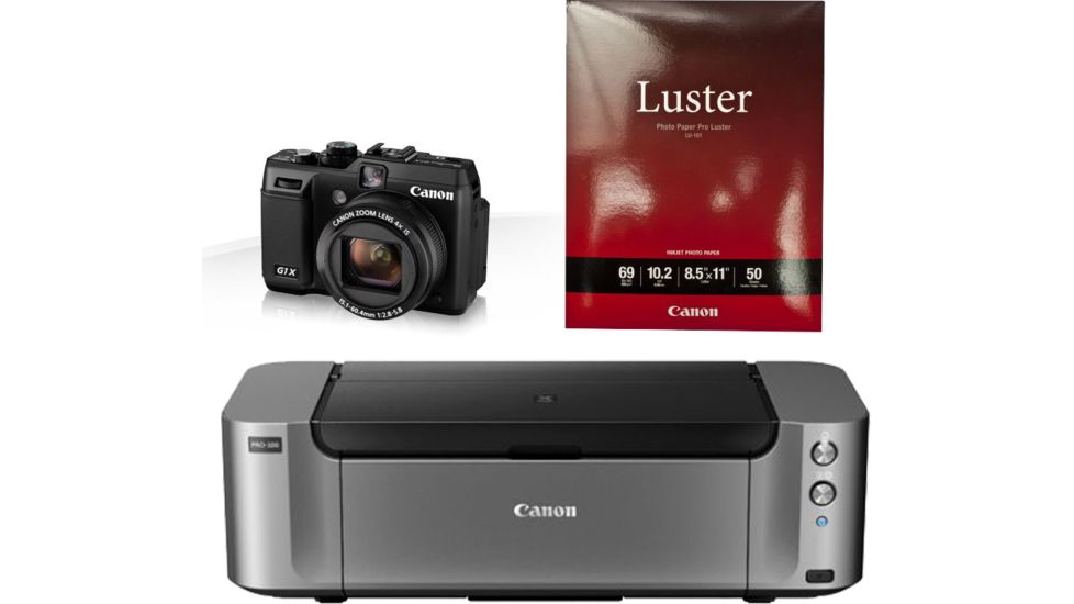 Canon PowerShot G1 X Digital Compact Camera 5249B001 with Canon LU-101 Pro Luster Letter Size Paper 50 Pack 6211B004 and Canon PIXMA PRO-100 Photo Inkjet Printer, Black 6228B002