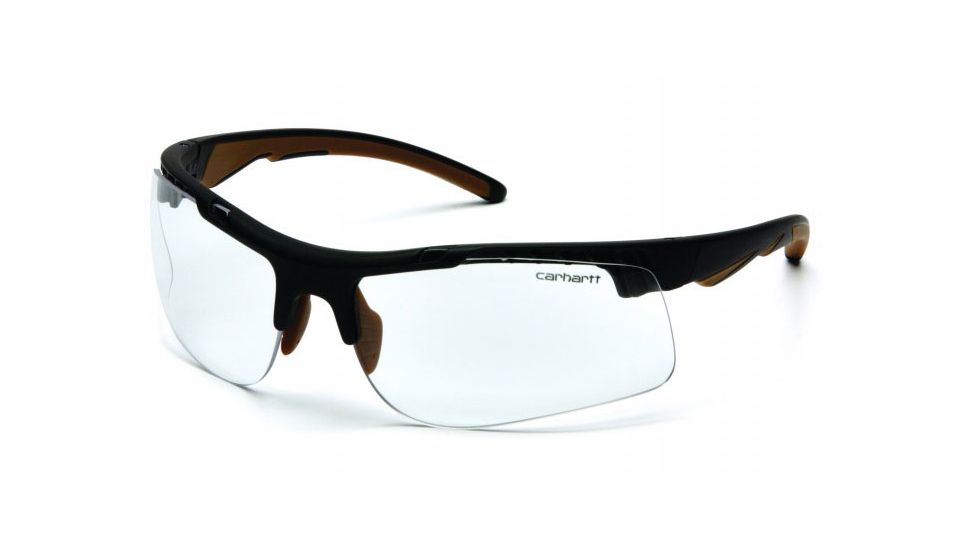 Carhartt Rockwood Safety Glasses w/Clear Anti-Fog Lens, Black/Tan, CHB710DT