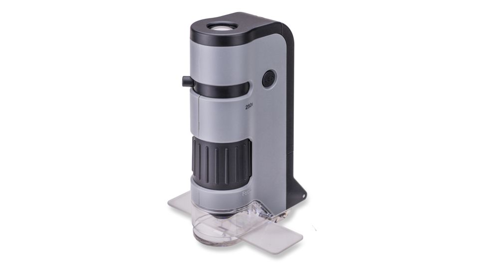 Carson 100x-250x MicroFlip Portable Microscope, w/ Phone Clip, Grey/Black MP-250