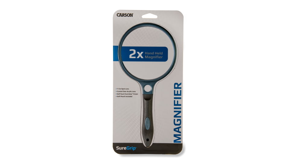 Carson 4.3in Soft-Grip Magnifier, 2x with 11.5x Spot Lens and Case