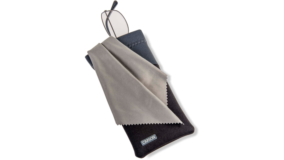 Carson Eyeglass Pouch w/Built-in Microfiber Cloth, Black/Grey, 6.7x7.6in, EC-10BKGY