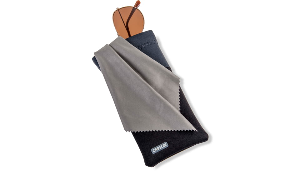 Carson Eyeglass Pouch w/Built-in Microfiber Cloth, Black/Grey, 6.7x7.6in, EC-10BKGY