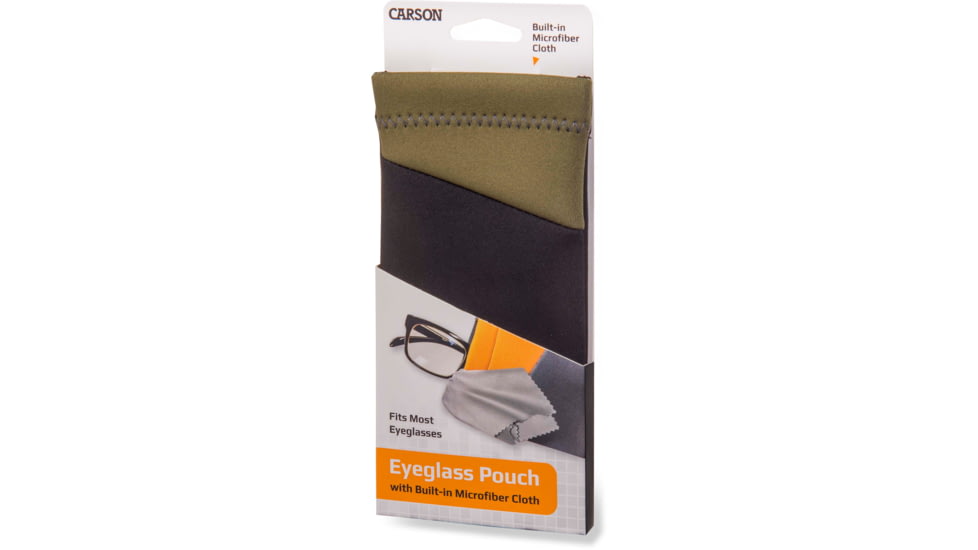 Carson Eyeglass Pouch w/Built-in Microfiber Cloth, Black/Olive, 6.7x7.6in, EC-10BKOL