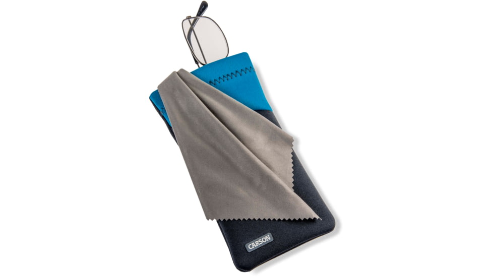 Carson Eyeglass Pouch w/Built-in Microfiber Cloth, Grey/Blue, 6.7x7.6in, EC-10GYBU