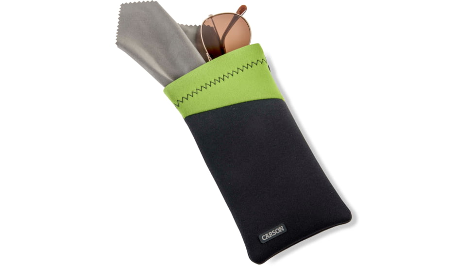 Carson Eyeglass Pouch w/Built-in Microfiber Cloth, Grey/Green, 6.7x7.6in, EC-10GYGR
