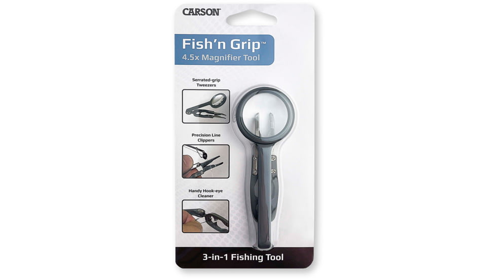 Carson Fishn Grip 4x Magnifier w/Attached Precision Tweezers, Hook Cleaner, and Line Cutter OD-99