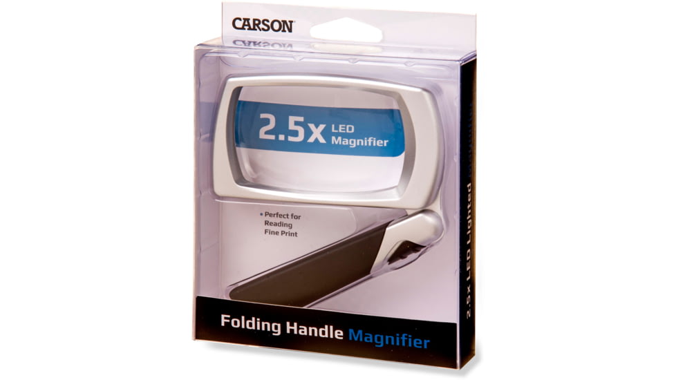 Carson LED Lighted Folding Rectangular Magnifier, 2.5x Power, Silver/Black, Small, MJ-30