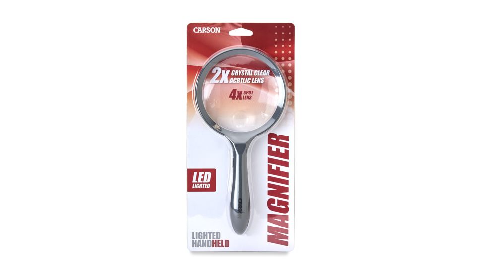Carson LED Lighted HandHeld 2x Magnifier w/4x Spot Lens, Gray hm-44