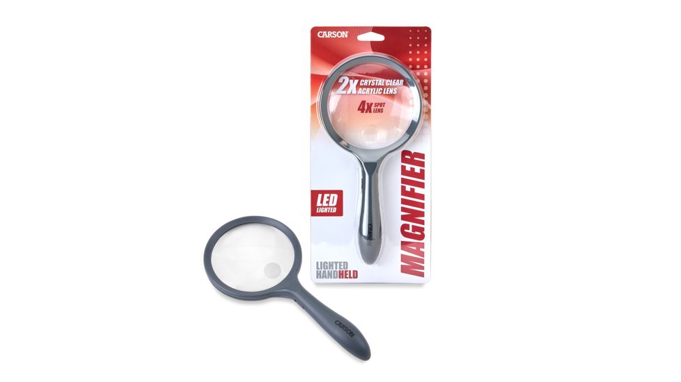 Carson LED Lighted HandHeld 2x Magnifier w/4x Spot Lens, Gray hm-44