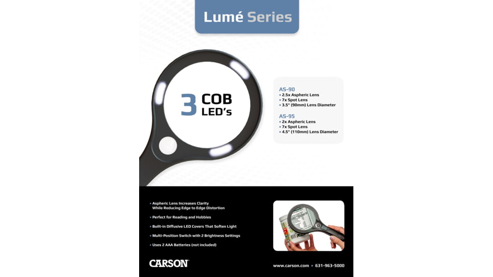 Carson Lume Series 2x Aspheric COB LED Magnifier w/7x Spot Lens, 4.5 in, AS-95