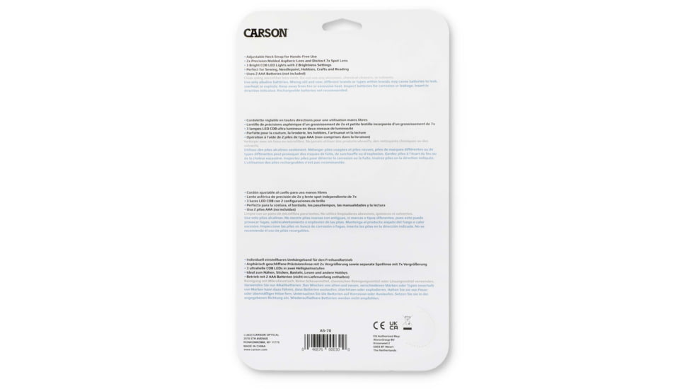 Carson Optical AS-70 Lume Series Hands-Free Magnifier, Gray, 5.7 in x 1.0 in x 9.3 in, AS-70