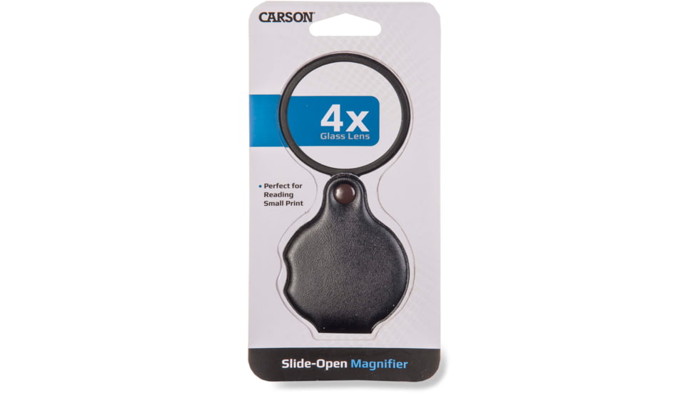 Carson Slide-OpenGlass Magnifier 4x w/Attached Case, Black, Small, GN-11