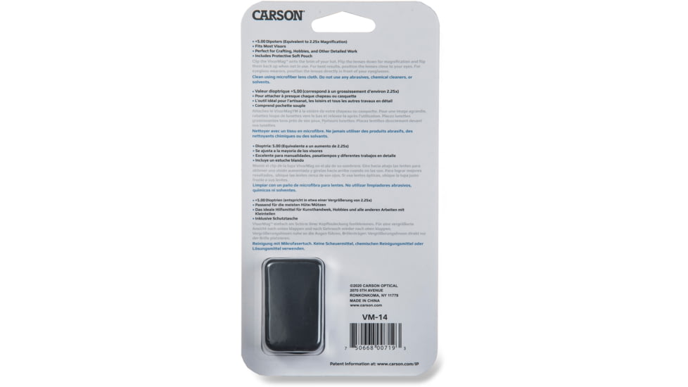 Carson VisorMag 2.25x Power +5.00 Diopters Clip-On Magnifying Lens for Hats VM-14