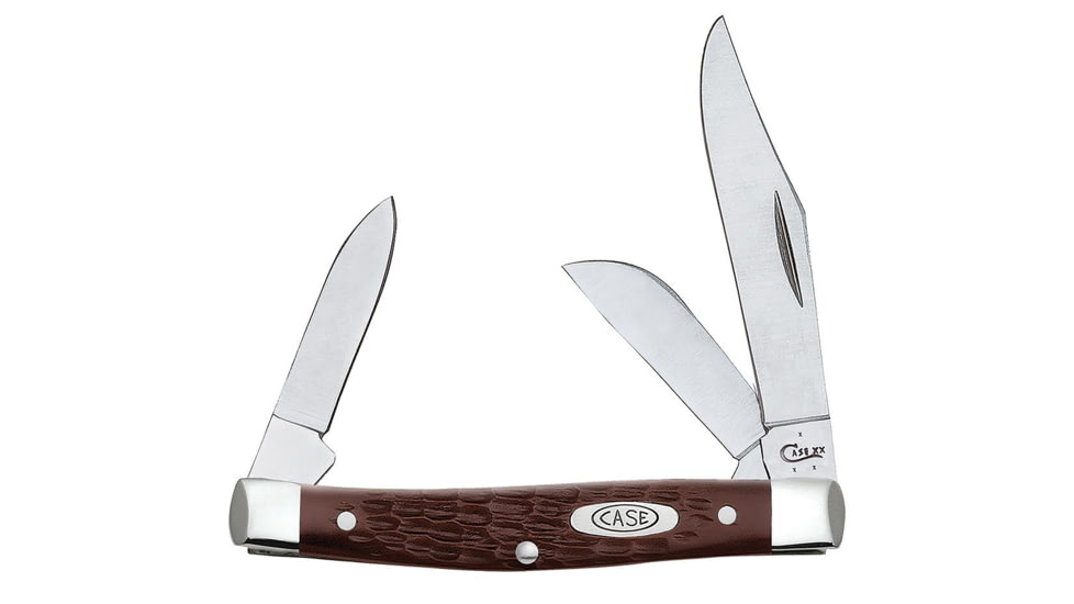 Case Stockman Synthetic Medium Stockman Sloped Bolster Folding Knife, Tru-Sharp Stainless, Clip Point/Sheepfoot/Pen, Brown, 00106