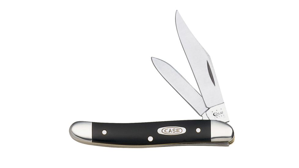 Case 22087 SS Brown Synthetic Medium Jack  Clip and Pen Blades Folding Knife, Jet-Black Synthetic Handle, 3 3/8 00220