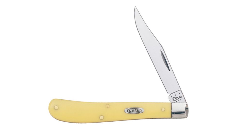 Case 31048 CV Yellow Synthetic Barehead Slimline Trapper  Clip BladeFolding Knife, Yellow Synthetic Handle, 4 1/8 00031