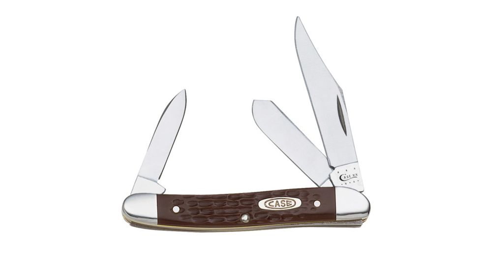 Case 63087 SS Brown Synthetic Medium Stockman Clip, Spey and Pen Blades Jigged Brown Synthetic Handle Folding Knife, Jigged Brown Synthetic Handle, 3 3/8 00217