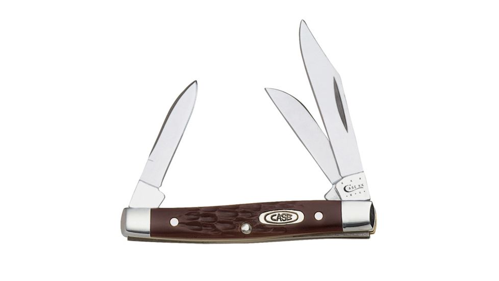 Case 6333 SS Brown Synthetic Small Stockman  Clip, Sheepfoot and Pen Blades Folding Knife, Jigged Brown Synthetic Handle, 2 5/8 00081