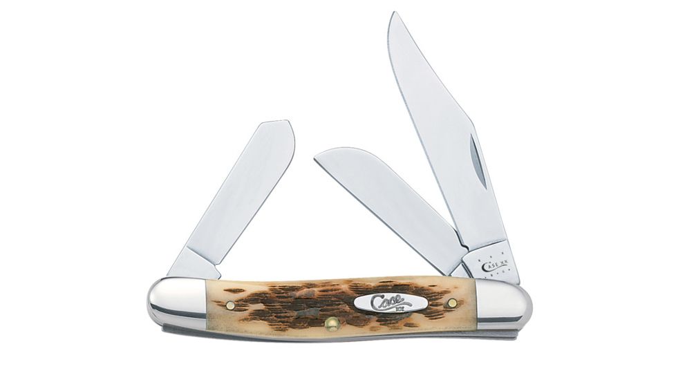 Case 6347 SS Amber Stockman  Clip, Sheepfoot and Spey BladesFolding Knife, Amber Bone SS Handle, 3 7/8 00128