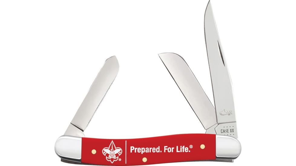 Case BSA Stockman Red Folding Knife, 3.63in Closed, Mirror Clip/Sheepsfoot/Spey Blades, Red Smooth synthetic Handle, 18062