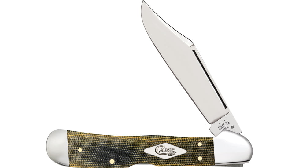 Case CopperLock Micarta Folding Knife, 3.63in Closed, Mirror Locking Clip Blade, Black/Green/Natural Canvas Micarta Handle, 23473