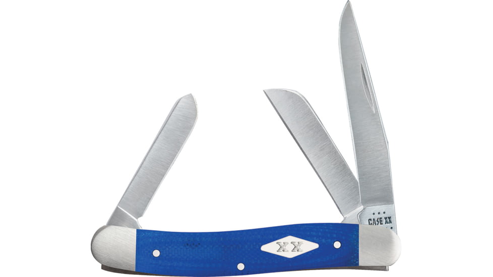 Case Md Stockman Blue G10 Folding Knife, 3.63in Closed, Satin Clip/Sheepsfoot/Spey Blades, Blue G10 Handle, 16752