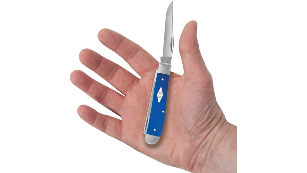 Case Mini Trapper Blue G10 Folding Knife, 3.5in Closed, Satin Clip/Spey Blades, Blue G10 Handle, 16751