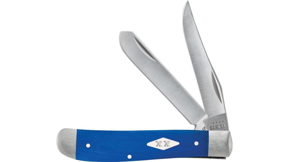 Case Mini Trapper Blue G10 Folding Knife, 3.5in Closed, 2.7in/2.75in, Satin Clip/Spey Blades, Blue G10 Handle, 16751