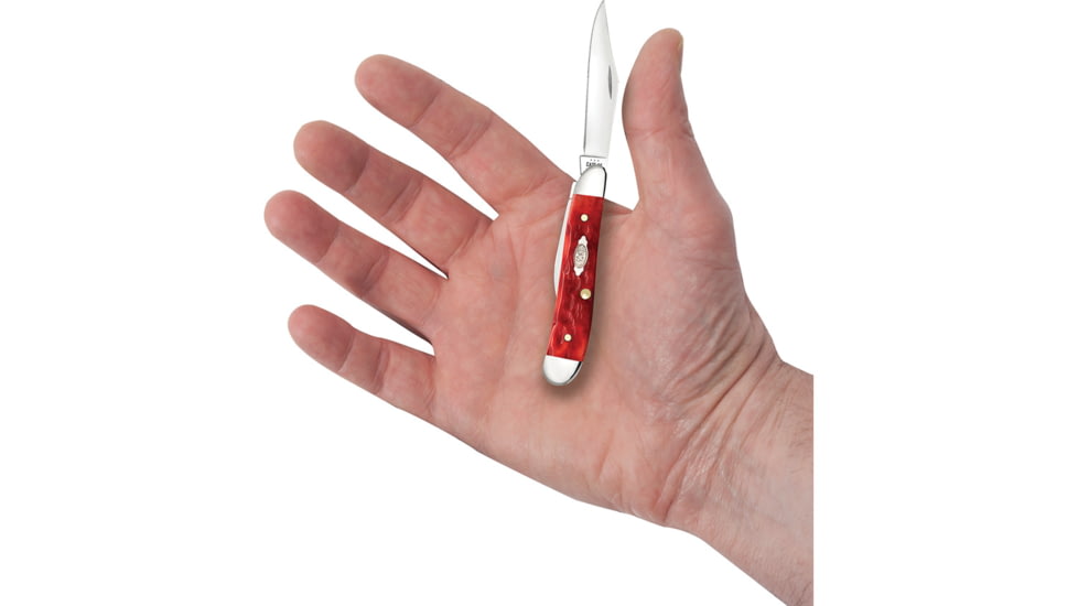 Case Peanut Dark Red Bone Folding Knife, 2.88in Closed, Mirror Carbon Steel Clip/Pen Blades, Dark Red Jigged Bone Handle, 31948