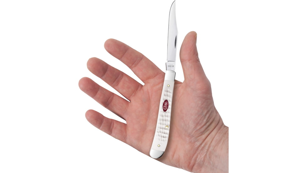 Case Slimline Trapper White Synthetic Folding Knife, 4.13in Closed, Mirror Clip Blade, White Jigged Synthetic Handle, 60194