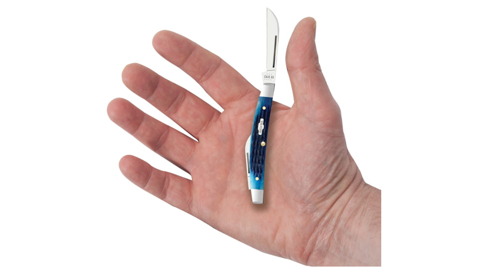 Case Small Congress Blue Bone Folding Knife, 3.13in Closed, SS, Mirror Sheepsfoot/Pen Blades, Blue Jigged Bone Handle, 2845