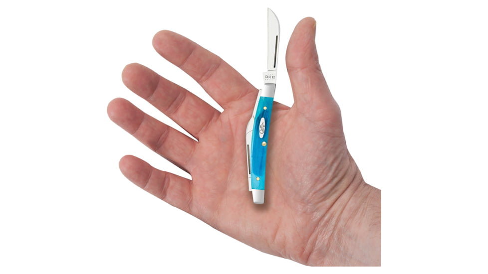 Case Sm Congress Carib Blue Folding Knife, 3.13in Closed, Mirror Sheepsfoot/Spear/Pen/Coping Blades, Caribbean Blue Sawcut Bone Handle, 25586