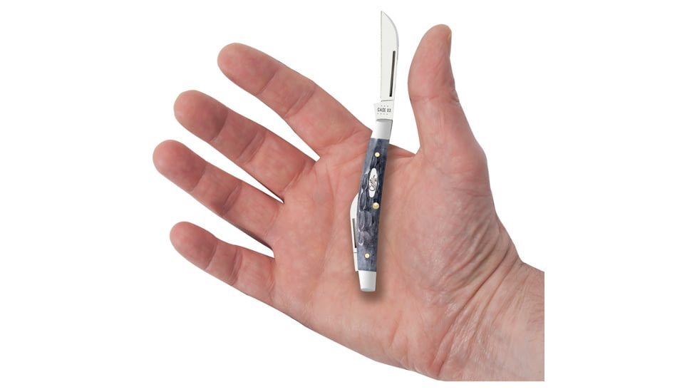 Case Small Congress Pocket Worn Gray Folding Knife, 3.13in Closed, Carbon Steel, Mirror Sheepsfoot/Pen Blades, Pocket Worn Crandall Gray Jigged Bone Handle, 58422