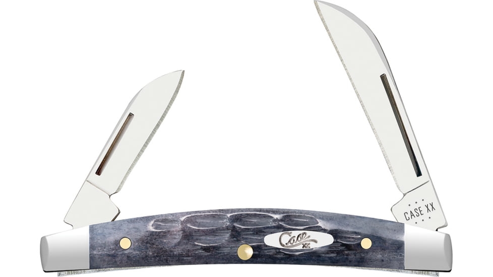 Case Small Congress Pocket Worn Gray Folding Knife, 3.13in Closed, Carbon Steel, Mirror Sheepsfoot/Pen Blades, Pocket Worn Crandall Gray Jigged Bone Handle, 58422