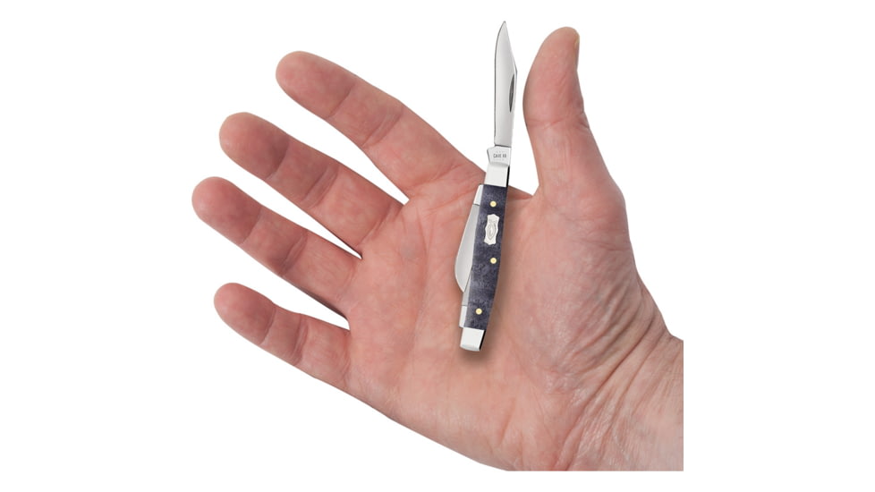 Case Small Stockman Purple Maple Folding Knife, 2.63in Closed, Mirror Clip/Sheepsfoot/Pen Blades, Purple Curly Maple Handle, 80547