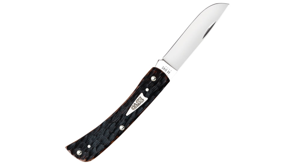 Case Sod Buster Jr Brown Bone Folding Knife, 3.63in Closed, Mirror Skinner Blade, Brown Peach Seed Jigged Bone Handle, 42653