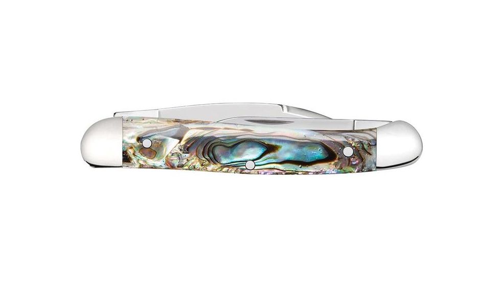 Case Abalone Mini Copperhead Folding Knive, Surgical Steel Wharncliffe and Pen Blades, Abalone Handle, 3.125in Closed, 12013