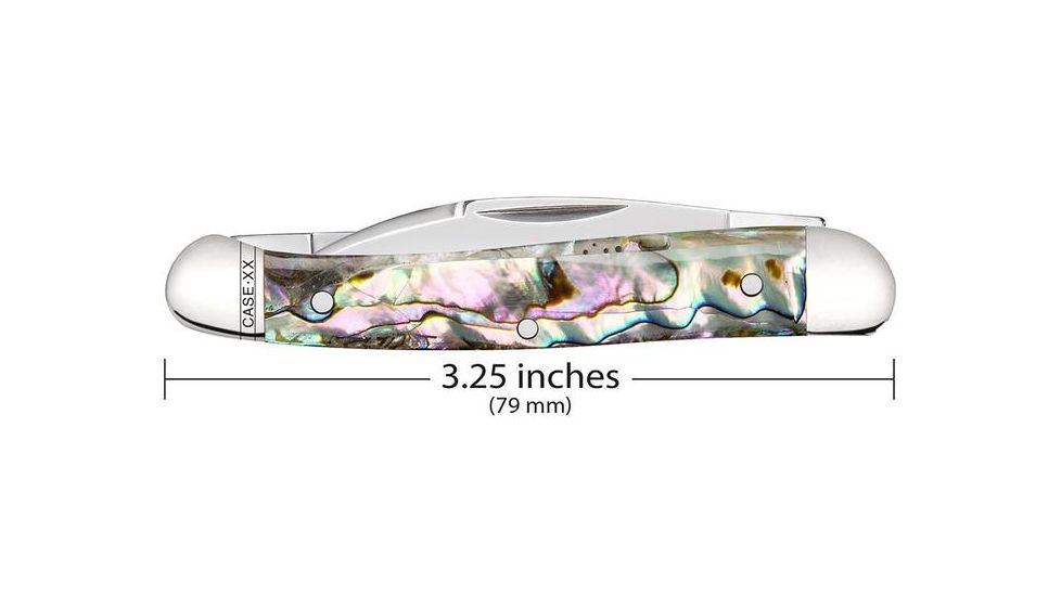 Case Abalone Mini Copperhead Folding Knive, Surgical Steel Wharncliffe and Pen Blades, Abalone Handle, 3.125in Closed, 12013