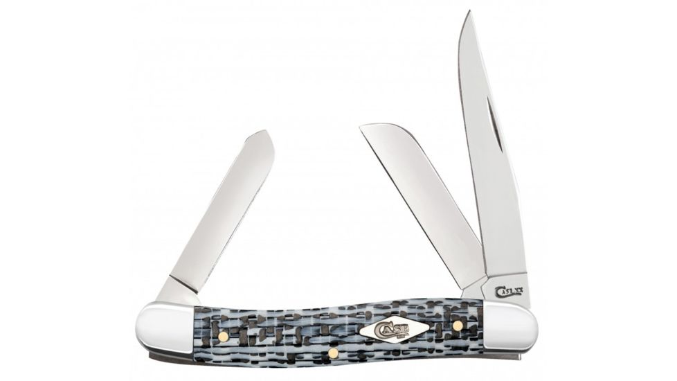 Case Black &amp; White Carbon Fiber - Medium Stockman Folding Knive, Surgical Steel Sheepfoot and Spey Blades, Black and White Handle, 3.625in Closed, 38923